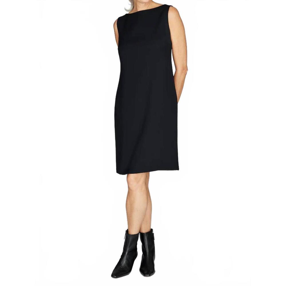 NEW EMMELLE lustrous crepe high neck sheath in black
